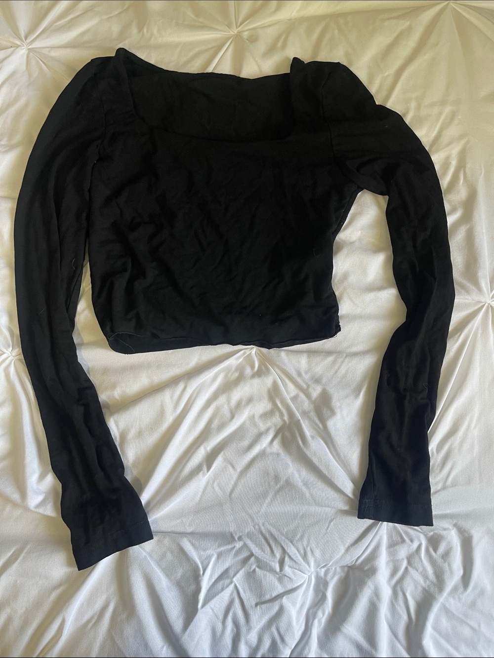 Square Neck Black Long-Sleeve Crop Top